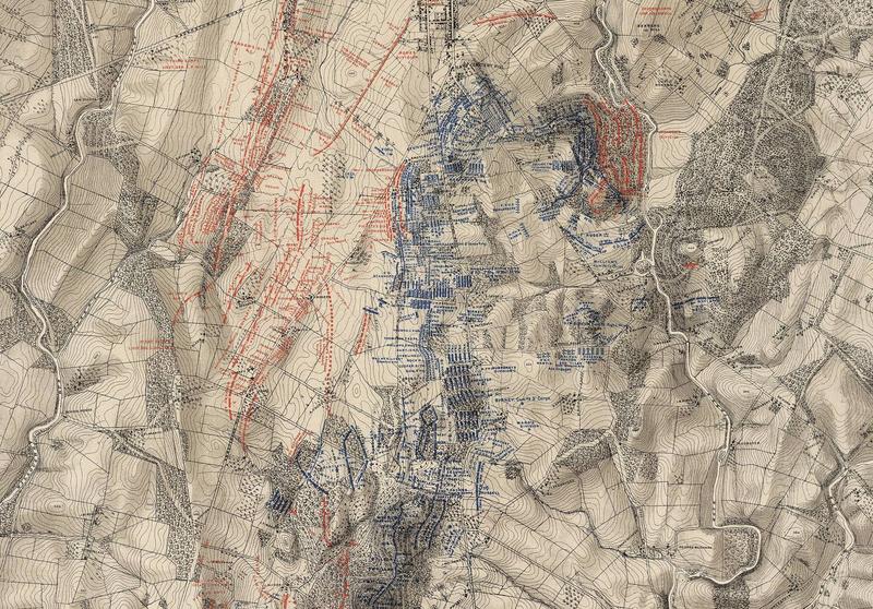 Pickett's Charge on Bachelder's 1876 Gettysburg survey, in Civy War