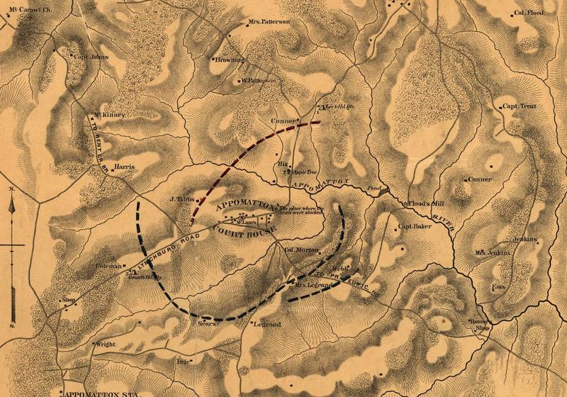 Appomattox Court House on the period map of the armies' positions, in Civy War