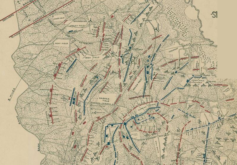 The Hornet's Nest at Shiloh on the 1900 park commission survey, in Civy War