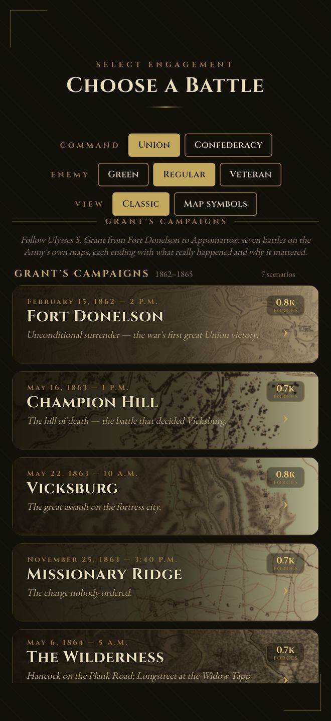 Grant's Campaigns in the battle list on iPhone